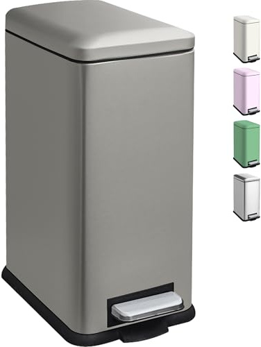 Ullege Kitchen Bin,17L Rubbish Bin with Soft Close,17 Litre Pedal Bin with Inner Bucket, Stainless Steel Pedal Bin for Kitchen, Living Room and Office,Grey