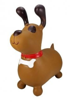 cavernedesjouets Skippy Chien Sauteur Marron Gonflable Enfant, Bebe 18 Mois - jusqu'a 20 kg - Ballon Sauteur Animal - Set Jouet motricite et Carte Tigre