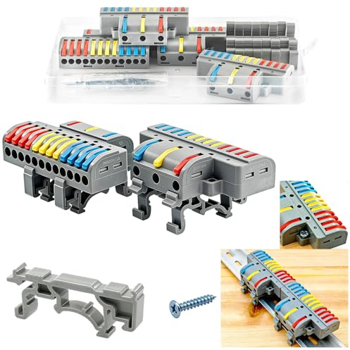 Assortimento di terminali elettrici a giunzione rapida CTRICALVER 14 AWG 2,5 mm², 4 connettori di cablaggio 3 a 12 - installazione su guida e a vite supportata