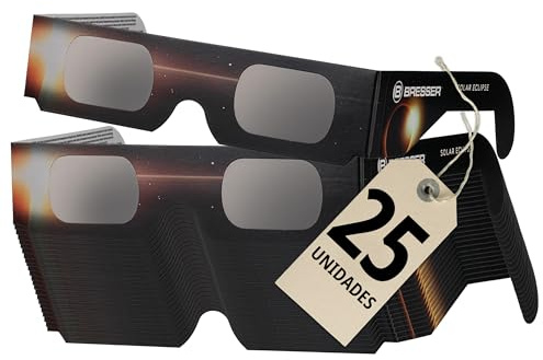 Bresser Gafas Eclipse Solar 25 Unidades, Observación Solar Segura, EN ISO 12312 2:2015, Imagen Amarillo Claro, Diseño B