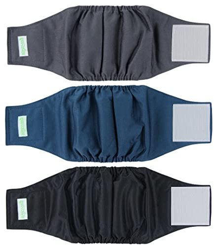wegreeco Washable Dog Diapers - Washable Male Dog Belly Wrap - Pack of 3 - (Black, Charcoal, Navy, X-Large)