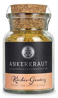 Ankerkraut Kürbis, zum kochen von Kürbissuppe und Kürbisgerichten, Mischung würzender Zutaten für Kürbis, 95 g im Korkenglas