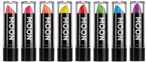 Moon Glow Neon UV-Glitzer-Lippenstift, leuchtender neonfarbener Lippenstift, leuchtet unter UV-Strahlung (grün, 8 Stück (1 Stück))
