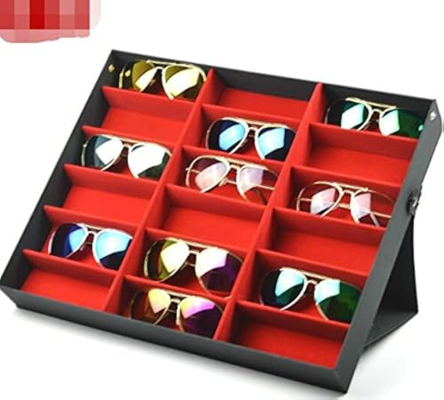 BADASS SHARKS brillenständer für 18 Paare Brillen Aufbewahrung Brillendisplay (18 Paare Brillen) Zusammenklappbar und multifunktional Brillendisplay für Brillen, Schmuck, Uhren Usw (Schwarz-Rot)