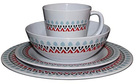 OLPRO - Set da tavola in melamina, per campeggio, picnic, barbecue, in plastica, in melamina, per esterni, ideale per pranzi all'aperto (16 pezzi)