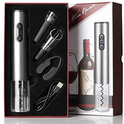 Rechargeable Electric Wine Bottle Opener with Vacuum Wine Stopper, Wine Pourer, and Foil Cutter Automatic Wine Opener Suit Combo 4Pcs/Set Stainless Steel