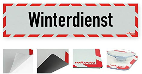 reflecto Hinweisschild „Winterdienst“ in rot-weiß - verschiedene Ausführungen und Maße – reflektierend (RA1/A) (selbstklebend, 200mm x 800mm)