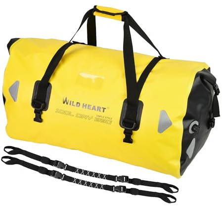WILD HEART wasserdichte Reisetasche PVC500D Doppelboden mit Seil und Innentasche 40L 66L 100L Für Kajak,Camping,Bootfahren,Motorrad(100L Gelb ohne Basis)