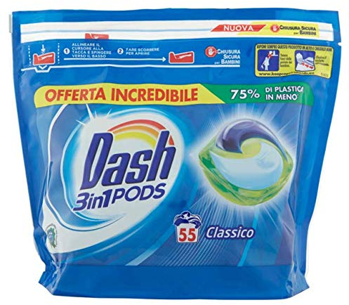 Dash PODS 3in1 Detersivo Lavatrice in Monodosi Classico 55 Lavaggi