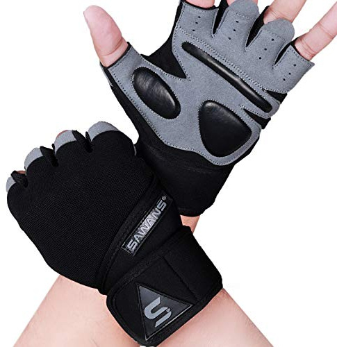 SAWANS Fitness-Handschuhe, Trainingshandschuhe für Damen und Herren, Handgelenkstütze, gepolstert, extra Griffigkeit, Handflächenschutz, Training, Fitness, Workout, Radfahren, Aufhängen, Klimmzüge,