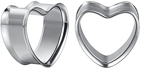 COOEAR 1 Pair Stainless Steel Gauges For Ears Heart Shape Ear Tunnels Plugs Flesh Stretchers Expander 8mm to 25mm.