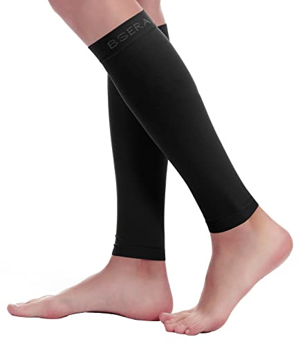 BSERA Calf Compression Sleeve Women Men, 2 Pairs 20-30mmHg Footless Compression Socks Stockings for Calf Support, Circulation, Swelling, Shin Splints, Varicose Veins, Recovery