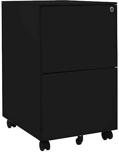 vidaXL Aktenschrank mit Rollen Rollcontainer Bürocontainer Schubladenschrank Büroschrank Stahlschrank Metallschrank Schrank Schwarz 39x45x67cm Stahl