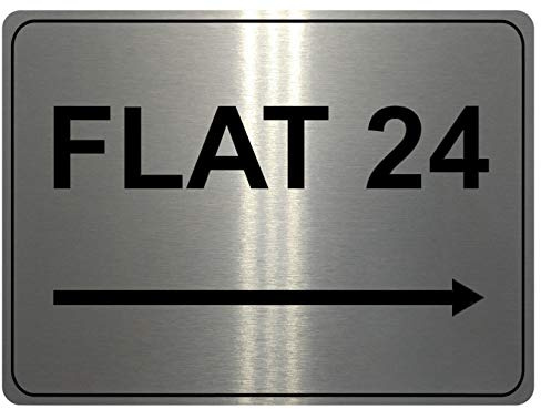 843 Custom Personalised FLAT Number Right Arrow Metal Aluminium Plaque Sign Door Gate House (5x7 inches., Brushed Silver)