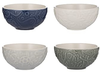 Mason Cash Nautische Vorbereitungsschalen, 4er-Set, je 175 ml, Steingut-Töpfe mit geprägtem Meeresleben-Design, spülmaschinen- und mikrowellengeeignet, ideal für Zutaten, Dips und Desserts