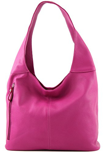 modamoda de T155 Sac à main en cuir pour femme Shopper à bandoulière Large fabriqué à la main en Italie, Rose, L