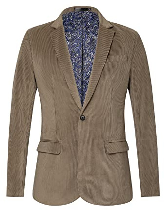 WZIKAI Vardaglig manchester blazer jacka smal passform en knapp arbetskläder sportrock, Khaki, M