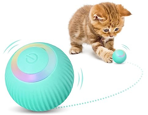 DONGKER Interaktives Katzenspielzeug Ball, 4,3cm Selbstrollende Ballspielzeug, Elektrisch Katzenball Spielzeug Ball für Katzen, Kätzchen,Kittyübungen