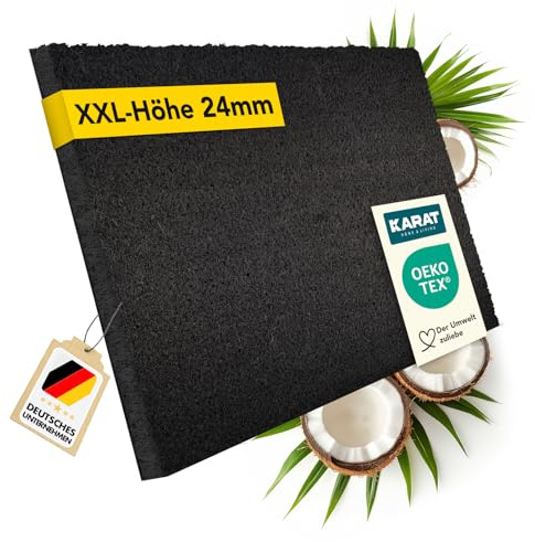 KARAT Fußmatte für Außen und Innen, 50x80 cm Schwarz XXL-Höhe 24mm, extra Dicke Türmate aus Kokos, Schmutzfangmatte, Kokosmatte mit Rutschfester Rückseite für Haustür, Eingang