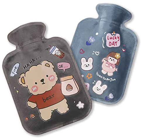 Echehi 2er-Set Mini-Wärmflasche mit Deckel, Tragbarer 600ml-Wärmbeutel zum Einfachen Erwärmen der Hände, PVC-Warmwasserbeutel für Hände, Füße, Taille, Wärme- und Kältetherapie