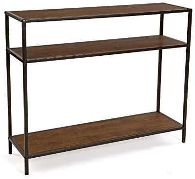 Versa Berlin Schmales Möbelstück für den Eingangsbereich oder Flur, Moderner Konsolentisch, mit unterem Einlegeboden, Maßnahmen (H x L x B) 80 x 30 x 100 cm, Holz und Metall, Farbe: Braun und schwarz