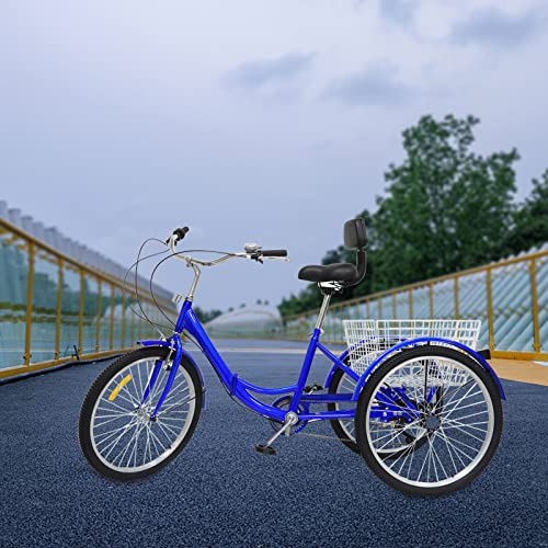 Yolancity Dreirad für Erwachsene, Fahrrad 20 Zoll mit Korb, Citybike Damen mit Schutzblechen Ausgestattet, 3 Räder Senioren Einkauffahrrad Dreirad, Tricycle für Erholung, Einkaufen, Picknicks, Blau
