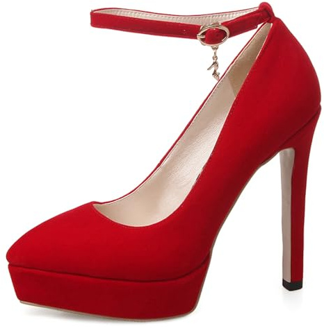 Escarpins à Talons pour Femmes, Pompe à Talon Élevé Pointu Boucle Chaussures de Soirée avec Plateforme Bride Cheville Mode, Taille 32-43