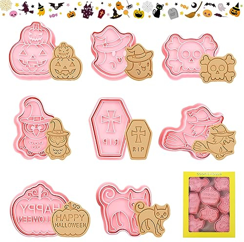 TOPJOWGA Ausstechformen Halloween, 8 Stücke Halloween Ausstecher Set, 3D Keksausstecher KeksausstecherKürbis, Plätzchenform Plätzchen Ausstecher