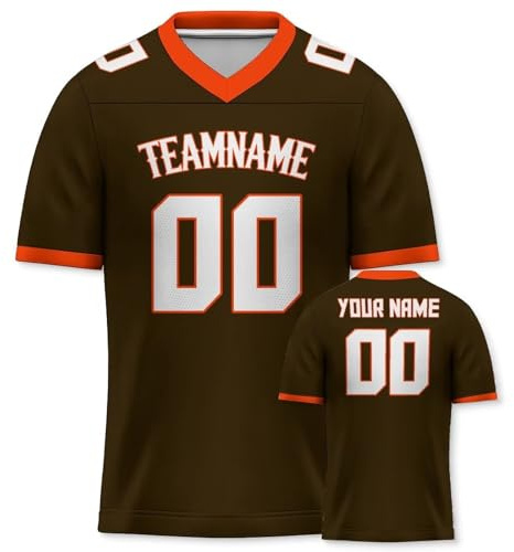 Yolovi Personalisiertes American Football Trikot Print/Embroidery mit Namen Nummer Blank Practice Jersey Shirts Hip Hop Party Trikot für Herren Damen Kinder Brown Orange