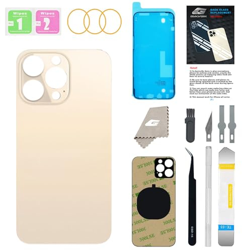 GUPFIX Back Glass Replacement for iPhone 12 Pro with Repir Tools, Big Hole Rear Back Cover Glass Replacement All Carriers with Pre-Installed Adhesive and Repairing Tool Kits (Gold)