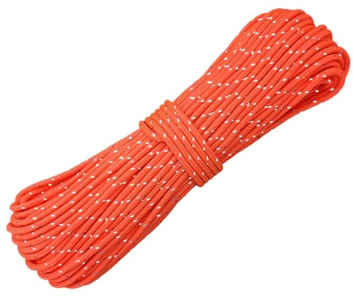 Legnowit Cuerda de paracaídas reflectante fluorescente de 2 mm, cuerda delgada ultraligera para lona, lluvia, mosca, tienda de campaña, camping, 65 pies, color naranja