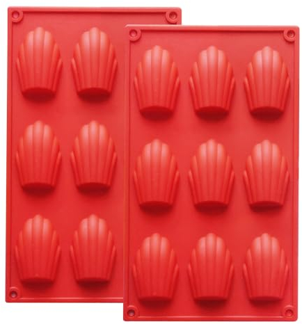 YXHZVON 2 Pieza Juego de Moldes de Silicona para Madeleines, 9 Cavidades Mini Moldes Hornear Madeleine Antiadherente para Tartas Chocolate Pudín（Rojo Ladrillo）