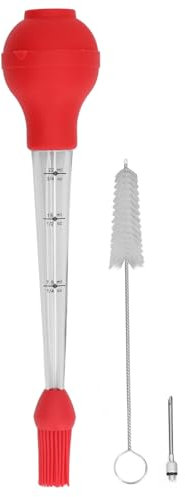 Turkey Baster Cooking Set, Stainless Steel Turkey Baster Turkey Baster with Cleaning Brush Baster Syringe for Cooking Meat Injector Set(Red)