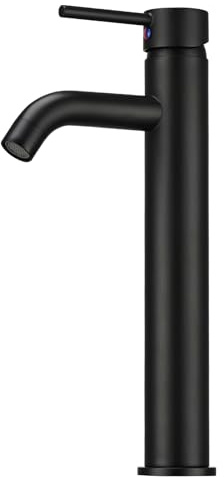 Black Tall Basin Mixer Tap, High Rise Bathroom Taps for Countertop Sink | Modern Monobloc Style, Single Lever Tall Bathroom Sink Tap, Durable Stainless Steel, Leak-Free Ceramic Cartridge, Easy Instal