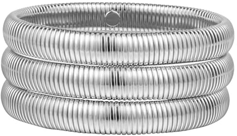 Emibele Bracciale d'Argento da 3 Pezzi, Acciaio Inossidabile non Appannare Bracciale Elastica, Flessibile Braccialetto Bangle Ampio, Braccialetto a Catena Serpente Stratificato per Donne, Argento