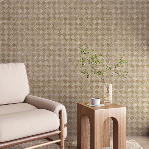 Livelynine Selbstklebende Tapete Beige Boho Style Schlafzimmer Klebefolie Möbel Rattan Gurtband 40CMx5M Folie für Küchenfronten Schrank Badezimmer Wasserfest Wand Landhaus