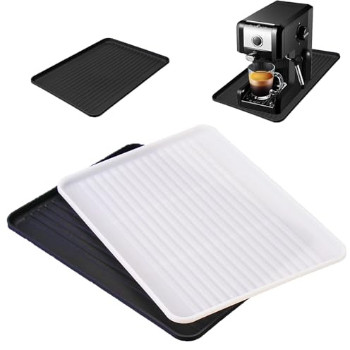 Pafnisoin Kaffeematte 2 Stück Unterlage Kaffeemaschine 43 * 32cm Schwarz/Weiß Kaffeemaschine Matte Unterlage Untersetzer für Kaffeevollautomaten, PP Material