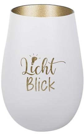 Der-Porzellan-Laden Windlicht mit Gravur LichtBlick Weiß Gold Tischdeko | Teelichthalter aus Glas mit Spruch, modern