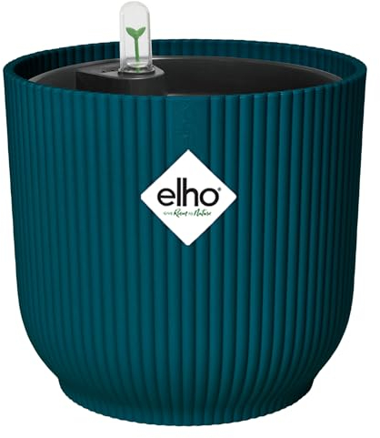elho Vibes Fold Round Flower Pot with Self Watering Insert - 100% Recycled Plastic - Plant Pots Indoor - Ø 18 cm - Blue/Deep Blue