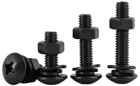 Aqxypas M3 M4 M5 M6 304 Edelstahl Schwarz Truss Head Runder Pilzkopf Holz Maschinenschrauben Unterlegscheiben Muttern Schrauben Set (Size : M5x12mm 10Sets)