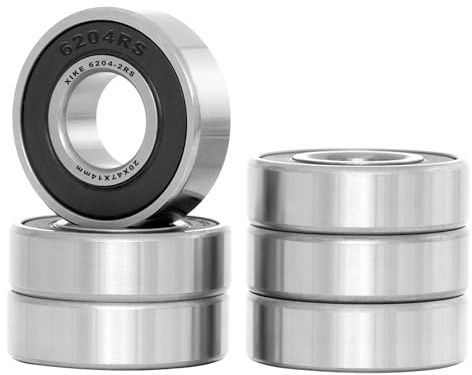 XiKe 6x Kugellager 6204-2RS 20x47x14mm - 100Cr6 Stahl, Doppelte Gummidichtung, Leichtgängig Für Motoren, Skateboard, Reparaturen.