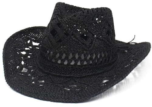 KABAKE Wide Brim Straw Hat Men & Women's Summer Cowboy Cowgirl Straw Hat Shapeable Hollow Out Woven Roll Up Beach Sun Hat