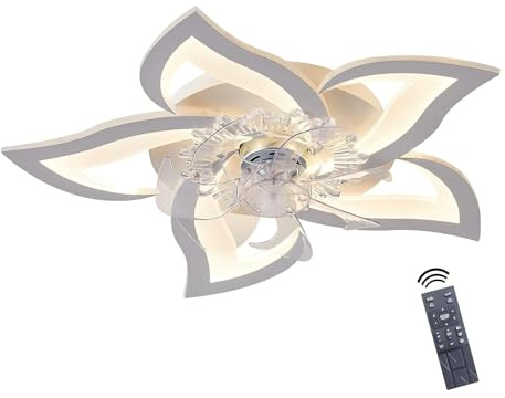 Lustre Ventilateur de Plafond avec éclairage et Telecommande, Silencieux Ventilateur Plafond avec Lumiere Moteur DC Réversible Dimmable Plafonnier Ventilateur avec 6 Vitesses de Vent, Mode Eté Hiver(W