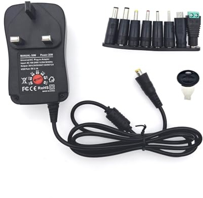 JZK 30W Universal power supply adapter charger AC 100V-240V to DC 3V 4.5V 5V 6V 7.5V 9V 12V with 8 adaptor tips, multi volatge adjustable power supply for CCTV cameras, amplifier