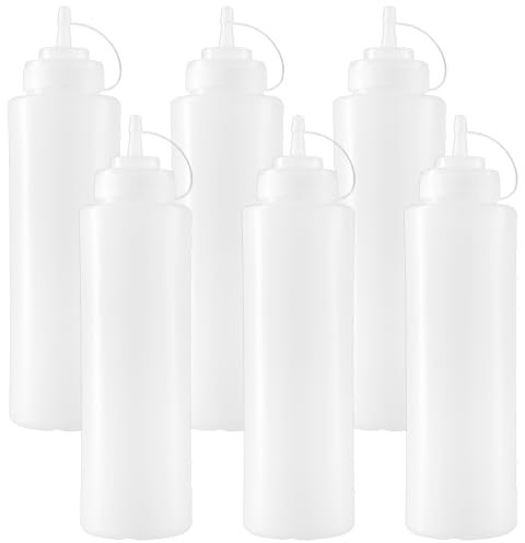 SINJEUN 6 Pack 1000 ml Translucent White Squeeze Condiment Bottles, 32 oz, Plastic, Dispenser, Reusable, Fridge & Dishwasher Safe, Kitchen Condiment & Sauce Storage & Dispensing