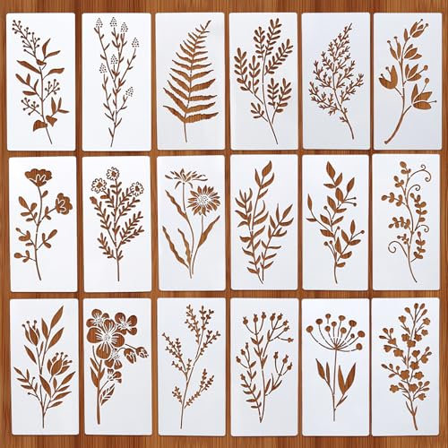 18 Stück Blumen Schablonen zum Malen, Wandgestaltung, DIY, Wildblumen, Scrapbooking Fotoalbum, Geschenkkarten, Wiederverwendbar