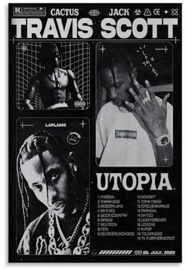 Qiamenu Poster di Travis Scott Rapper Music Collage Vintage Cover Music Poster per camera da letto, decorazione artistica da parete per camera da letto, 30 x 45 cm