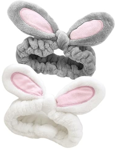 2 Stück Haarband Kosmetik - Haarreif für Schminken und Abschminken, Hasenohren Haarreif, Korallen Fleece Schminken für Damen und Mädchen