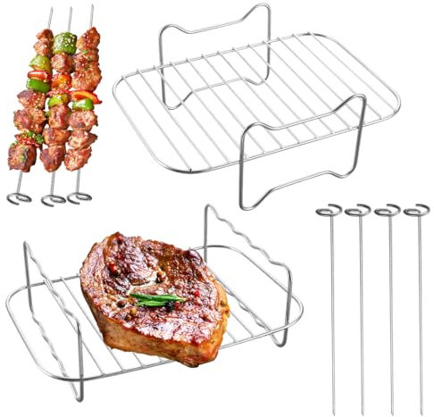 2 unidades de freidora de aire caliente, parrilla, pinchos para freidoras de aire, estructura con 4 pinchetas, parrilla de acero inoxidable y rejilla de vapor para freidora de aire caliente,