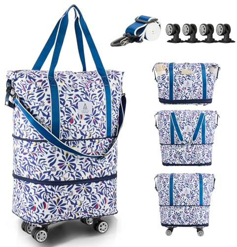 Arxus Bolsa de Viaje con Ruedas Desmontables y Correa Ajustable, Expandible y Plegable Bolso Fin de Semana Hombre y Mujer para Viajes en Avión 25L-55L